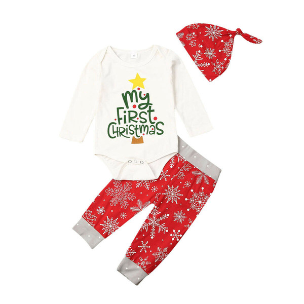 Newborn Christmas clothes baby girls clothing xmas Christmas tree snow red 3pcs set autumn long sleeve romper hat pants