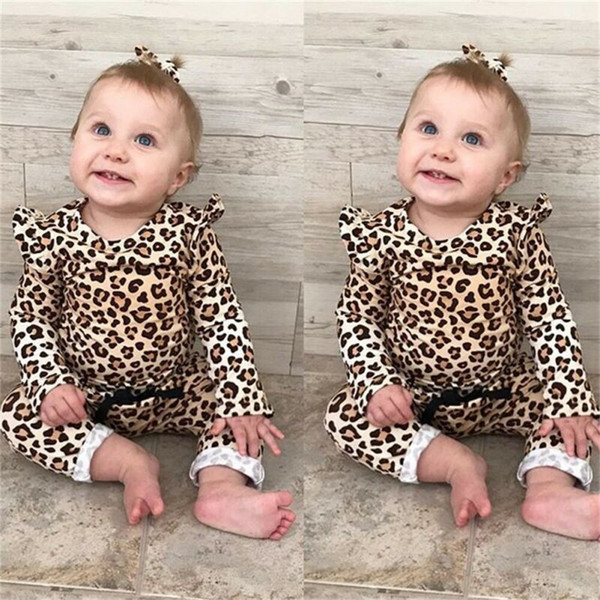 Infant Newborn Baby Girls Leopard Print Top T-Shirt Pants Party Outfit Clothes