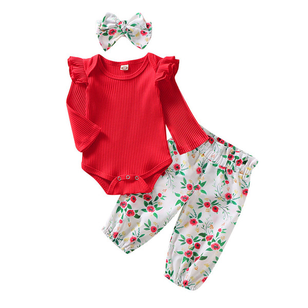 0-18M Toddler Infant Baby Girls Tops Long Sleeve T-shirt Floral Printed Pants/Trousers 3Pcs Outfits Hot Baby Girls Clothes Set