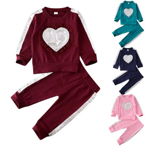 2PCS Toddler Baby Girls Clothes Sets 0-24M Sequined Print Long Sleeve Tops T Shirt Pants Leggings Outfits Clothes