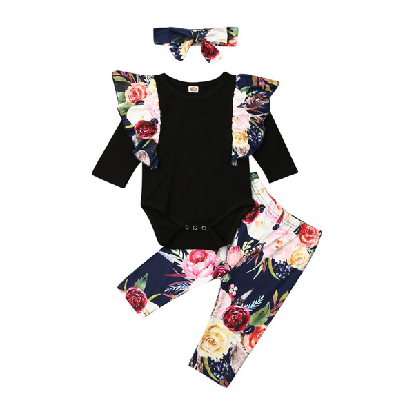 Newest Arrival 0-24M Baby Floral Clothes Set Newborn Babies Girl Flower Fly-Sleeve Bodysuit Pants Autumn Clothing 3PCS Outfits