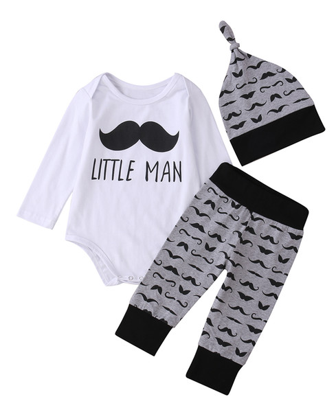 Kid Baby Little Beard Clothes Set Newborn Baby Girl Boy Tops Bodysuit Long Pants Legging Hat 3PCS Outfit Set Clothes