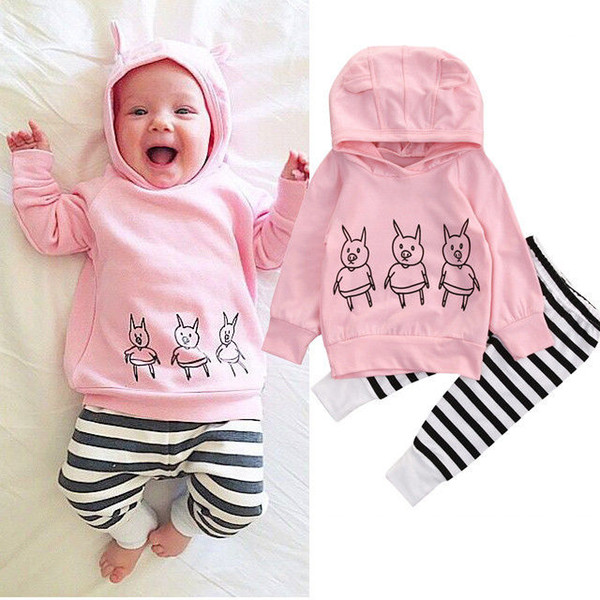 Cute Pigs Baby Girl Clothes Kids Sweatshirt Tops Striped Pants 2pcs Outfits Tracksuit Autumn Clothing Set