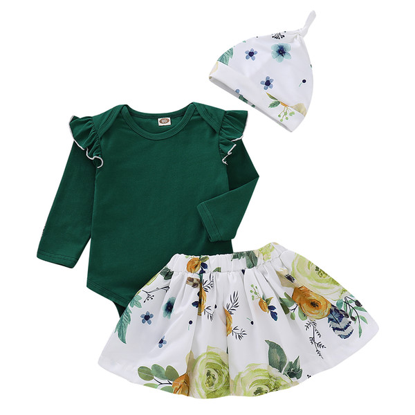 Newborn Baby Girls Clothes Set 3PCS Long Sleeve Bodysuit Tops Floral Dress Outfits Suits Cute Princess Autumn Winter