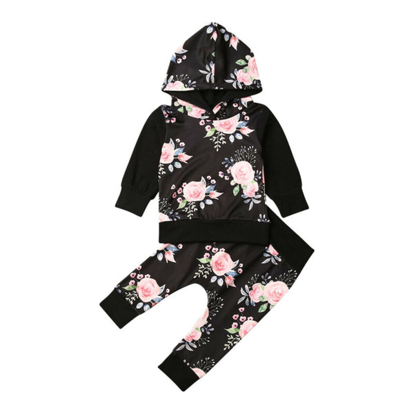 Fall Autumn NEW Toddler Baby Girls Kids Flower Hooded Tops + Trousers Pants Spring Set Clothes 0-24M