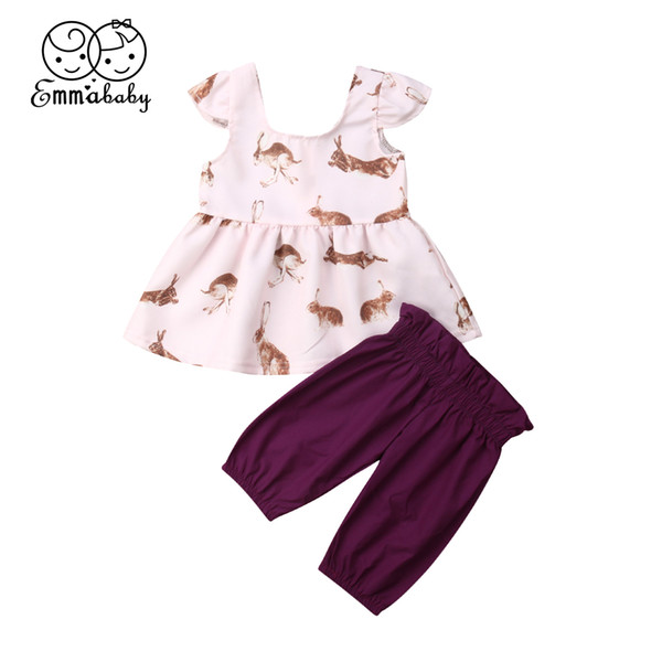 2019 Brand New Summer 2PCS Newborn Kid Baby Girl Clothes Cute Rabbits T-shirt Tops Dress+Short Pants Outfits Set