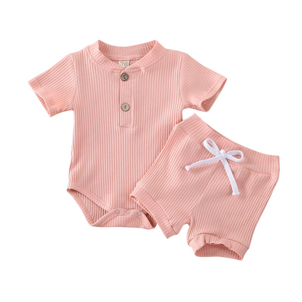 0-24M Baby Solid Bodysuit Newborn Baby Kid Boy Girl Clothes Bodysuits Shorts Outfits Summer Clothing Set