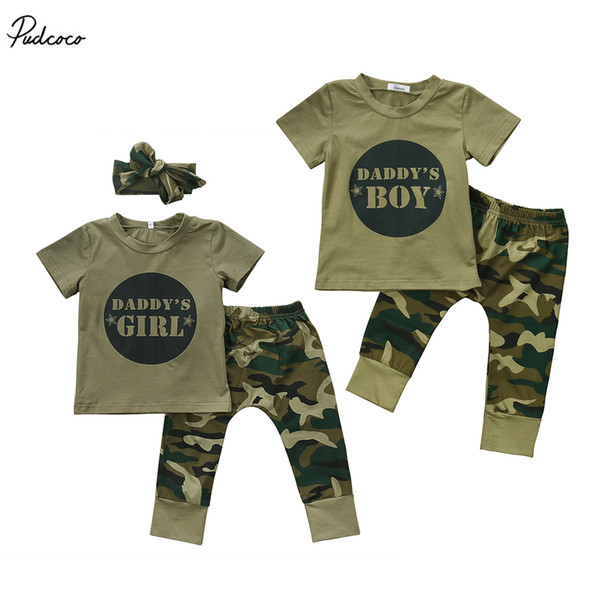 Cute Casual Newborn Infant Baby Boys Girls Camo Short T-shirt Tops Camouflage Pants Outfits Set Clothes