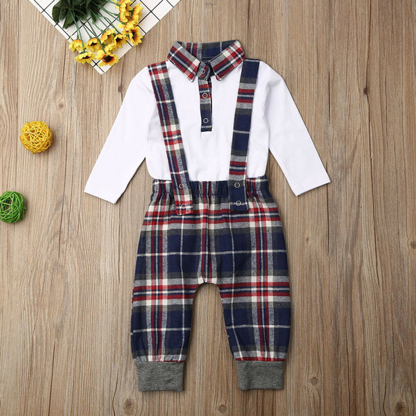 2019 Children Autumn Clothing 2PCS Set Toddler Kid Baby Boy Plaid Tops T-shirt+Long Pants Outfits Long Sleeve Clothes 0-18M