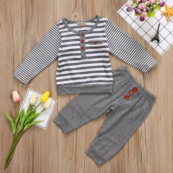 2019 Latest Children's Wear Newborn Kids Baby Boy Girl Infant Soft 100%Cotton Striped Clothes Top T Shirt Pants Outfit Set 0-24M