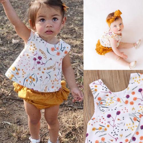 Newborn Toddler Kids Baby Girls Outfits Clothes Floral T-shirt Tops+Shorts 2PCS Set