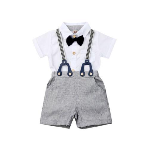 Baby Boy Clothes Set Toddler Kids Baby Boy Short Sleeve Tops Blouse+Bib Shorts Outfit Clothes Summer