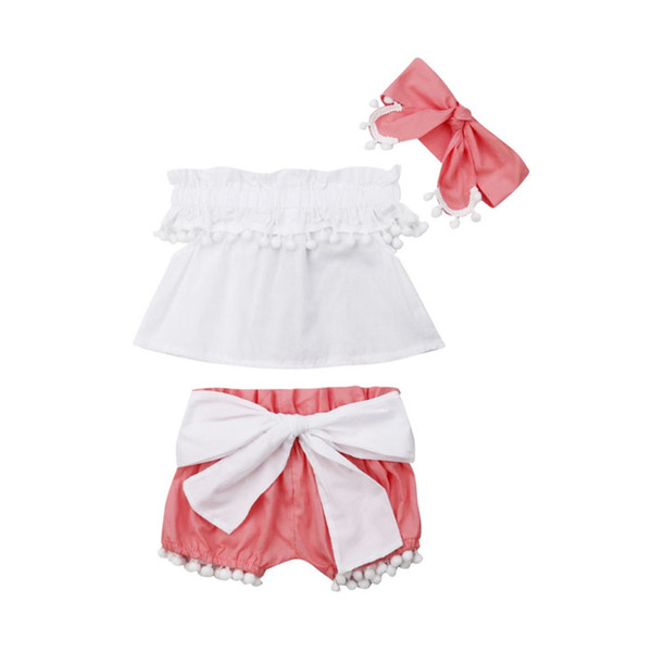 Cute Newborn Baby Girl Outfits Clothes Tassels Sleeveless Tank Tops+Big Bowknot Shorts+Headband 3Pcs Baby Girl Cotton Sets 0-24M