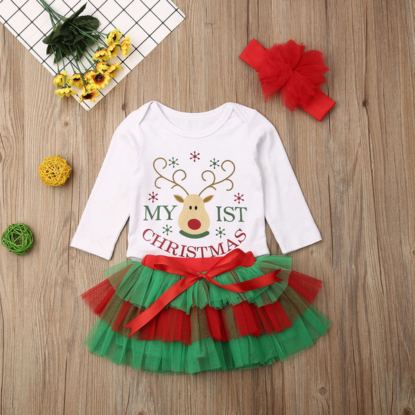 US Newborn Baby Girl MY 1st CHRISTMAS Romper Skirts Dress Outfit Clothes Sets