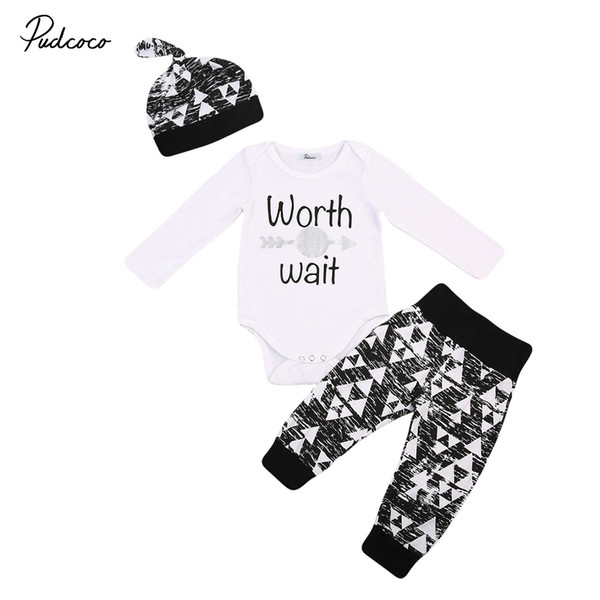 Toddler Newborn Baby Boy Outfits Set Clothes Long Sleeve Letter Bodysuit One-pieces Long Print Pants Hat Caps Outfits