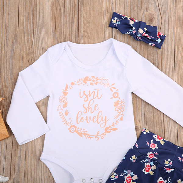 Toddler Girls Clothing Sets Lovely Kids Baby Girls Clothes Outfits Autumn Long Sleeve Rompers Floral Pants Headband Set