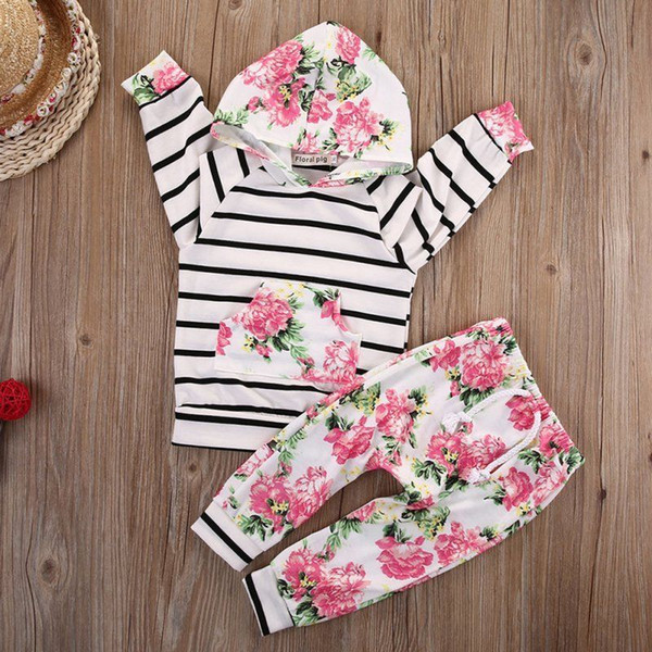 Newborn Kids Baby Girls Clothes Set Floral Hooded Tops+Long Pants 2Pcs Outfits Sets Children Infant Clothing Set