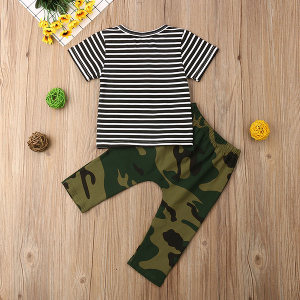 Infant Newborn Baby Boy Girl Long Sleeve Striped T-shirt Top+Camouflage Pants Casual Outfit Clothes