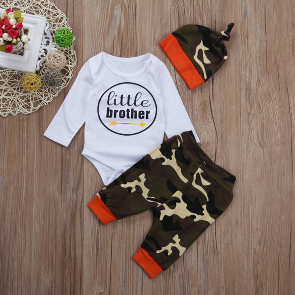 3PCS Newborn Baby Boys Clothes Lovely Autumn Toddlers Cotton Tops Romper Camouflage Pants 3Pcs Brother Outfits Set Clothes