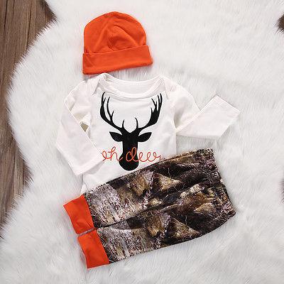 Toddler Infant Baby Boy Girl Long Sleeve Romper Long Sleeve Tops Cotton Pants Hat Cute Cotton 3pcs Outfits Set Boys Clothes