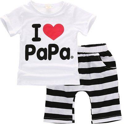 Baby Girl Boy Kid Clothes Set 2pcs Summer I love Papa Mama T Shirt Top+Short Pants 2017 New Arrival Outfit Clothes Set Age 3-24M