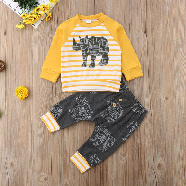 Infant Baby Boys Girls Long Sleeve Rhinoceros Tops Sweatshirt+Harem Pants Outfits Clothes Set 0-6 Months