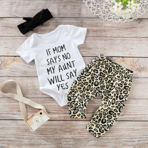 2019 Newborn Infant Kids Baby Girl Summer Clothes Tops Romper+Leopard print Pants Set