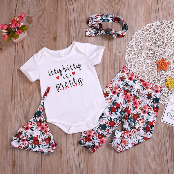 Newborn Infant Kid Baby Boy Girl Clothes Letter Print Romper Bodysuit Jumpsuit Tops Floral Long Pants Outfits Set