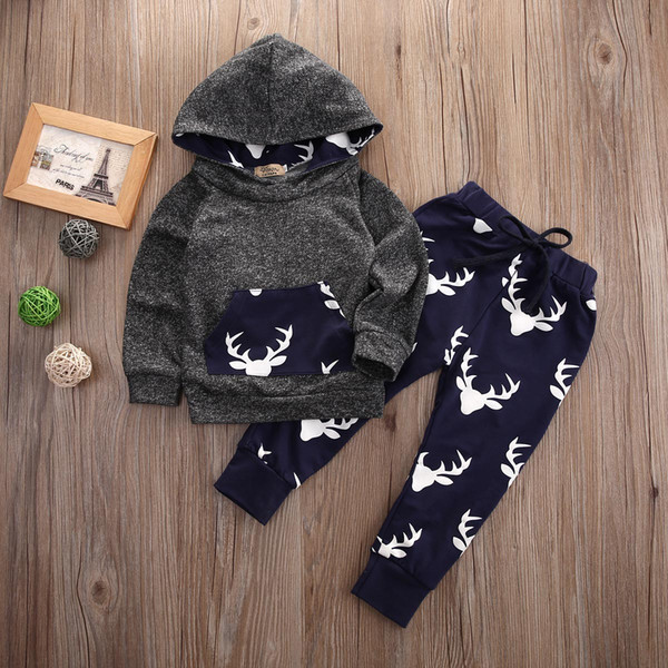 Long Sleeve Toddler Baby Boys Clothing Sets Cartoon Deer Christmas Hoodie Cotton Tops Pants 2Pcs Clothes Baby Boys Outfits Suit