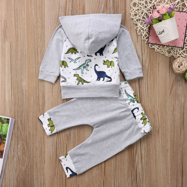 2Pcs Baby Clothing Newborn Infant Baby Boy Girl Dinosaur Long sleeve Hooded Sweatshirt Tops Pants Outfits Set Clothes 0-2T