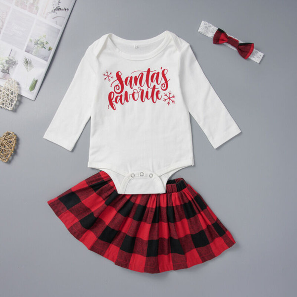 Newborn Baby Girls Christmas Romper Plaid Tutu Skirt Dress 3PCS Outfits Clothes