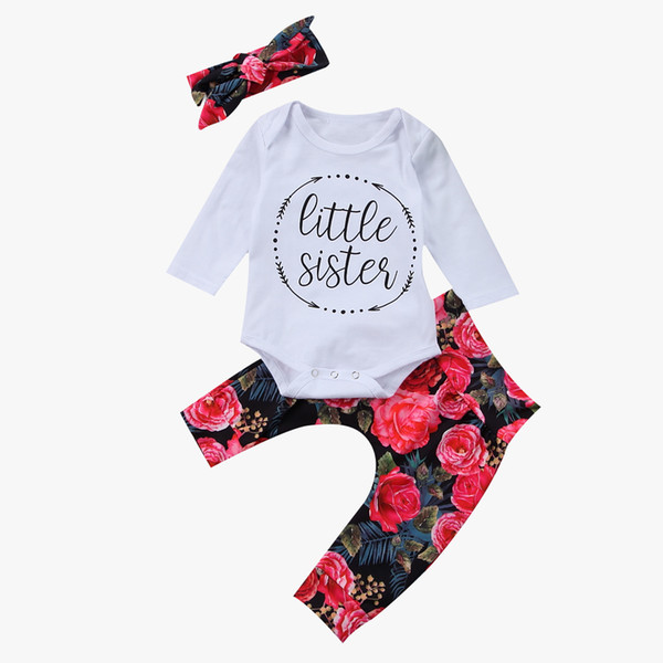 US Newborn Baby Girls Cotton Tops Romper Floral Pants Outfits 3Pcs Sets Clothes