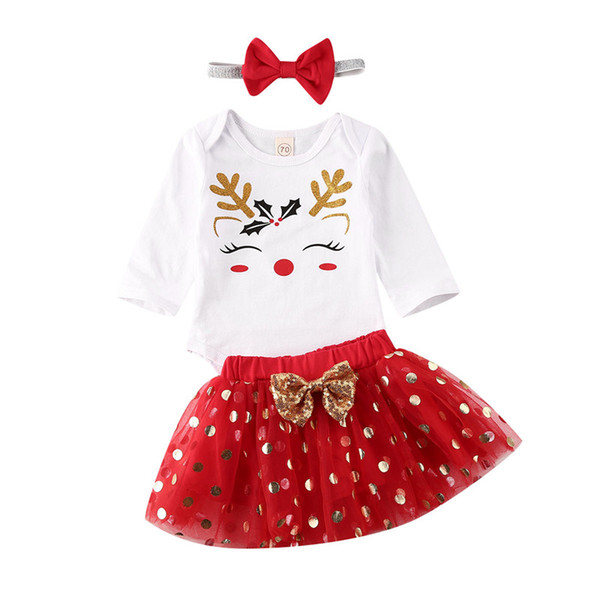 US Infant Baby Girl Christmas Clothes Romper Top Tutu Skirt Headband Xmas Outfit