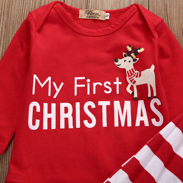 Infant Kid Baby Boy Girl First Christmas Clothes Sets O-neck Romper Pants Long Sleeve Outfits Set