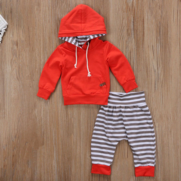 New Casual 2PCS Newborn Baby Kids Boy Girl Clothing Long Sleeve Hooded Tops T-shirt+Pants Outfit Set