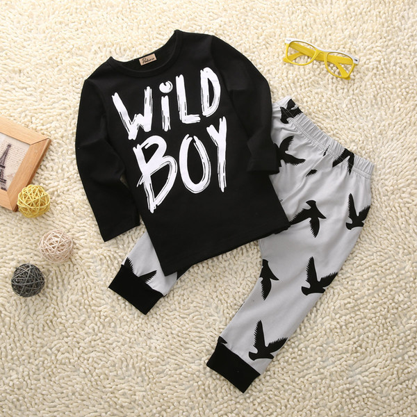 Kids Newborn Baby Boys Clothes Wild Boy Letter Long Sleeve T-Shirt Tops Pants 2pcs Baby Boy Outfits Set