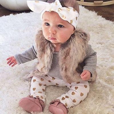 3pcs Autumn WInter Clothes Set Kid Children Baby Girl Infant Top+Pant Legging+Headband Outfit Set Clothing