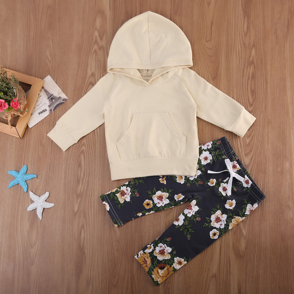 2017 kids girls Autumn clothing sets Floral Baby Girls Long Sleeve Hooded Top +Pants Outfits 2PCS Hoodies Clothes Set