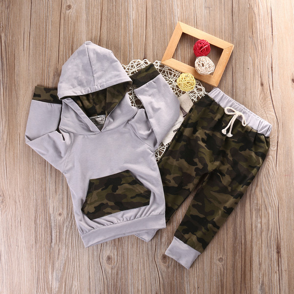 UK Toddler Kid Baby Boys Hooded Tops Long Camo Pants Trousers Outfits Clothes