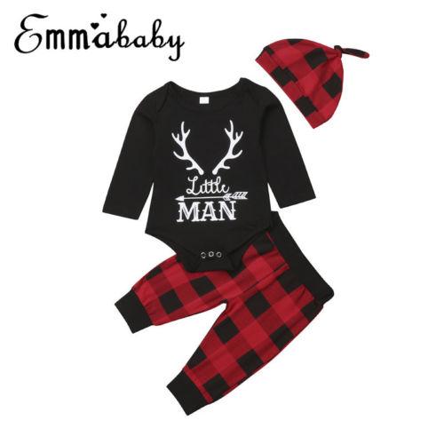 Deer Newborn Baby Boy Xmas Clothes Jumpsuit Romper Bodysuit Pants Hat Outfit Set