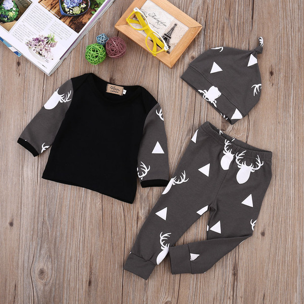 Newborn Baby Boys Baby Girl Infantil Clothes Deer Tops T-shirt +Pants Leggings Hat 3pcs Outfits Set