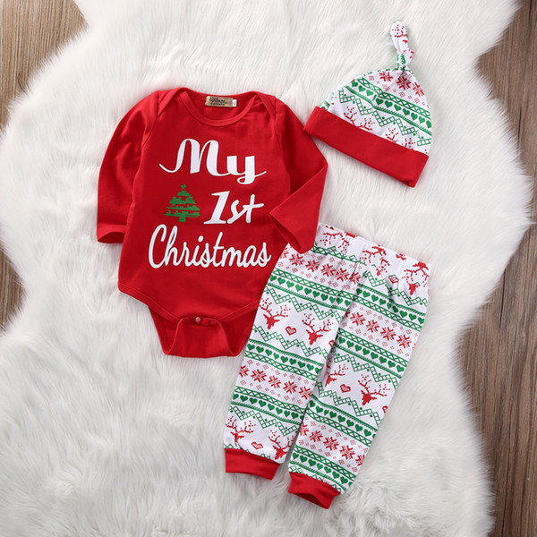 Baby Christmas Outfit Clothing Set Toddler Newborn Bodysuit + Pants Infant Boys Girls