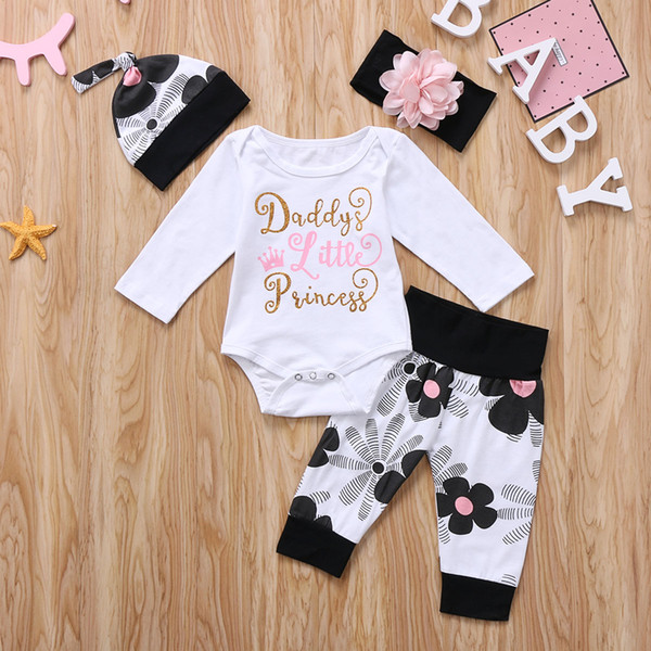 Toddler Infant Girls Letter Casual Clothing Set Brief Newborn Baby Girl Outfit Clothes Romper Jumpsuit Pants Hat Headband Set