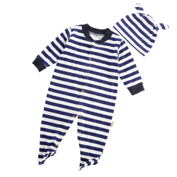 Newborn Baby Girls Boys Kids Long Sleeves Striped Polo Rompers+Cute Hat Outfits Hot Autumn Clothing Playsuits