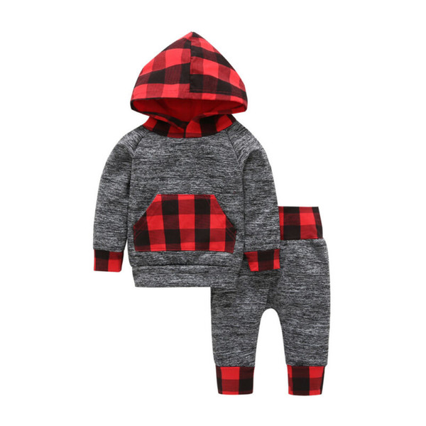 Toddler Kids Baby Girl Boy Winter Clothes Hooded Plaid Long Sleeve Tops Pants 2PCS Outfit Newborn Boy Clothes Baby Tracksuit