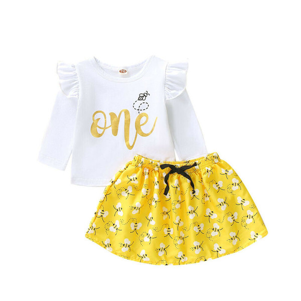 0-24M Toddler Baby Girl Clothes Sets Long Sleeve 1st Birthday Tops Party Tutu Skirt Bow Clothes Sets