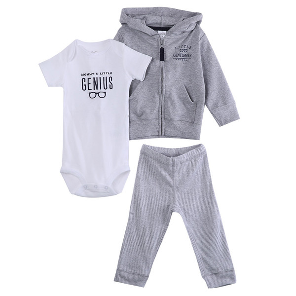 Latest Casual Newborn 6 9 12 18 Months Cardigan Pants Set Baby Boy Clothes Outfit Gray Bodysuit Baby Boy Clothes