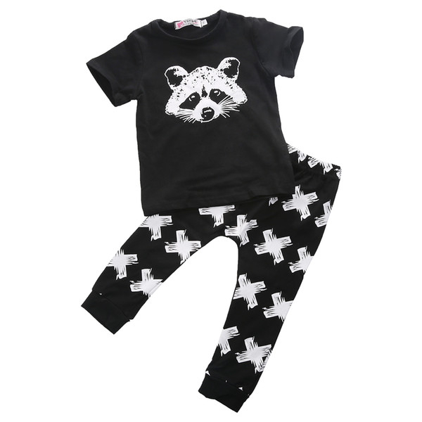 New Organic Infant Boy Outfits Short Sleeves T-shirts + Print Pants Leggings Sets Clothes Suit 2 Pcs