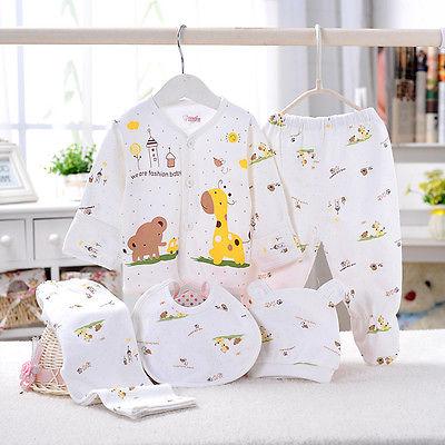 0-3M Baby Clothes set Newborn Boys Girls Soft Underwear Animal Print Shirt and Pants Cotton clothing 5 pcs