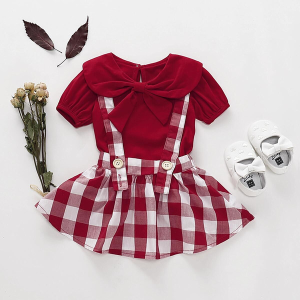 New Baby Girls Summer Clothes Outfits Set Cotton Girls Ruffles Red Tops+Overall Skirts Set Soft Baby Clothing 0-3Yrs